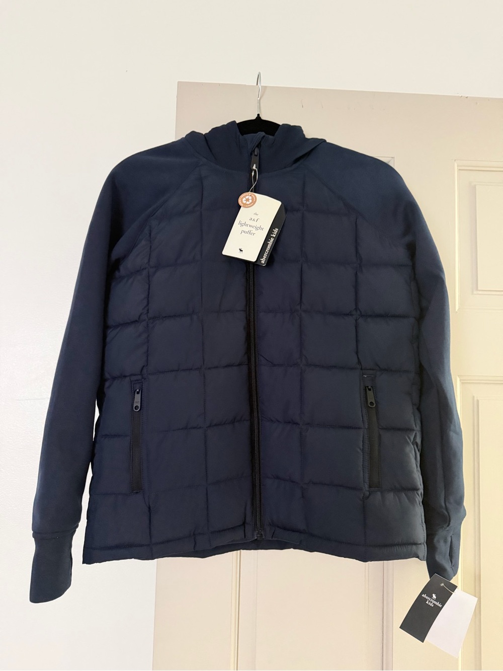 abercrombie kids Navy Quilted Hooded Puffer Jacket